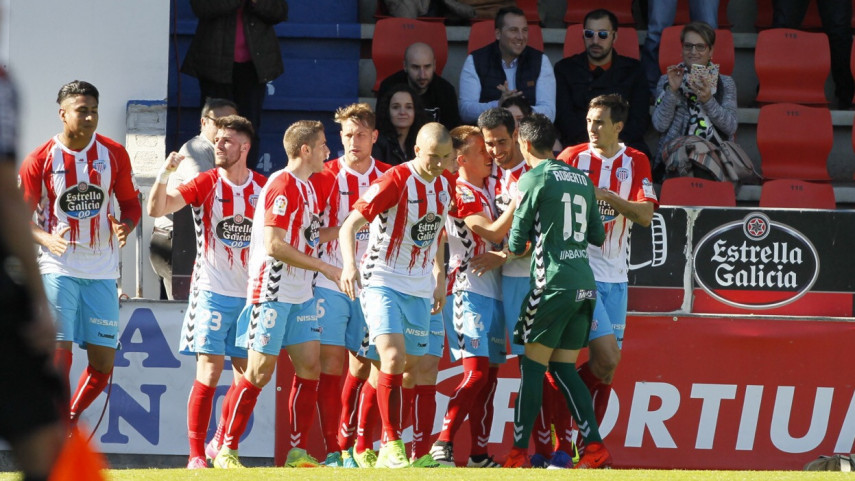 Los jugadores del CD Lugo celebran el gol de Yelko. Foto: CD Lugo.
